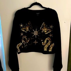 All Saints Separo Marina Embellished Crop Sweatshirt